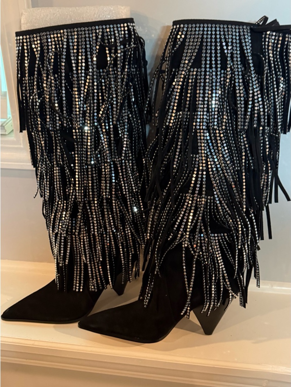 Jayla Embellished Leather Fringed Boot  7.5